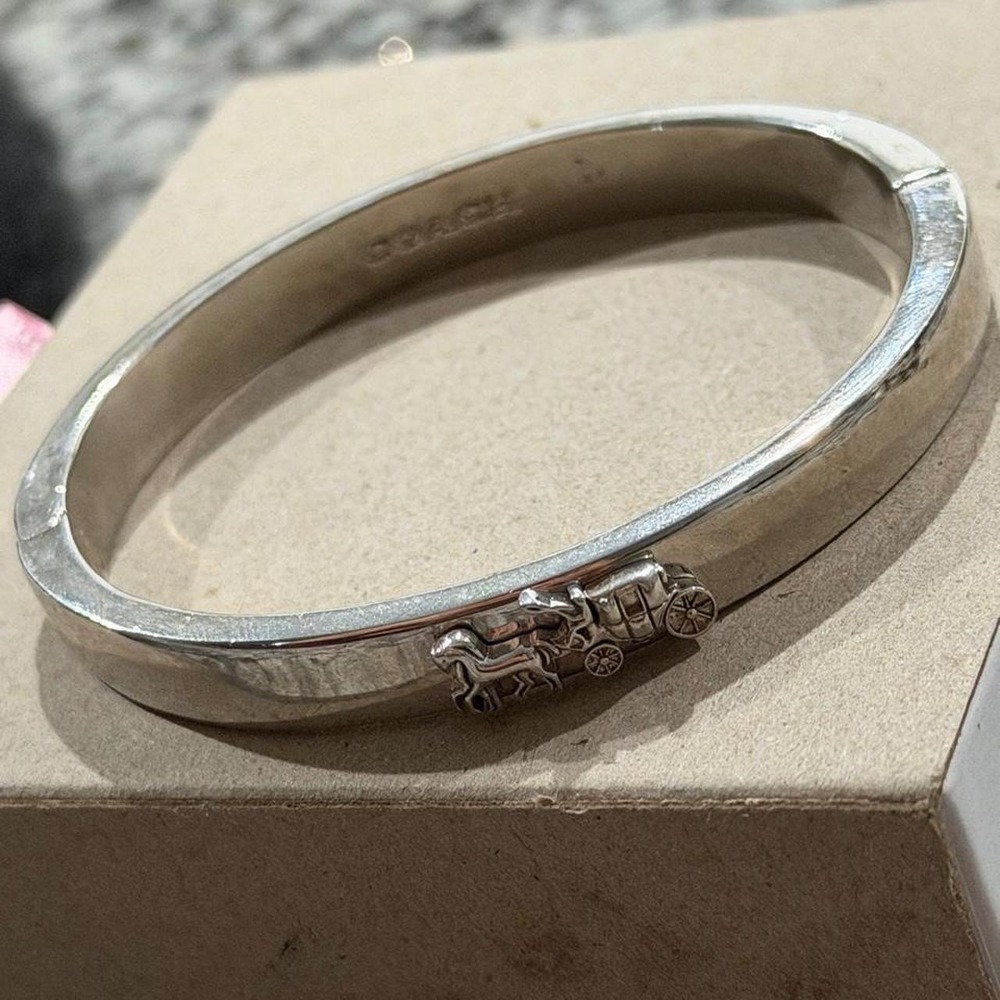 Coach Silver Horse and Carriage Hinged Bangle Bracelet